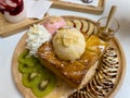 Honey toast, sweet dessert in cafe Royalty Free Stock Photo