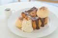 honey toast with vanilla ice-cream and chocolate Royalty Free Stock Photo