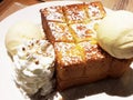 Honey toast with vanilla ice-cream Royalty Free Stock Photo