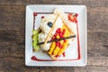 Honey toast with vanilla ice cream , mango , apple Royalty Free Stock Photo