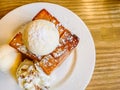 Honey toast with vanilla ice-cream on top Royalty Free Stock Photo