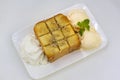 Honey toast with vanilla ice cream Royalty Free Stock Photo