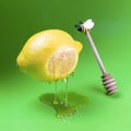 Honey trickles and drips from lemon