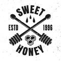 Honey vector emblem, badge, label or logo in monochrome style isolated on white background Royalty Free Stock Photo