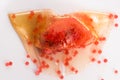 Honey wrap with watermelon and strawberry caviar - molecular gas