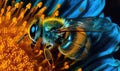 Honeybee gathering nectar on flower pistil close up. Creating using generative AI tools