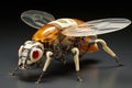 Honeybee isolated on black background. 3d render illustration, genetically modified robotic Honey Bee, AI Generated