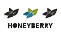 Honeyberry, silhouette icons set with lettering. Imitation of stamp, print with scuffs