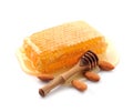 Honeycomb with almonds nuts Royalty Free Stock Photo