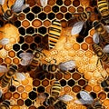 Honeycomb and Bees background, design seamless pattern Royalty Free Stock Photo