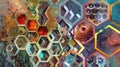 Honeycomb collage template Interconnected hexagons for unique structure, Ai Generated