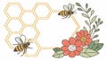 Honeycomb Frame with Bees and Flowers in a Whimsical Style, vector design Generative AI Royalty Free Stock Photo