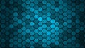 Honeycomb Grid tile random background or Hexagonal cell texture. in color Bright Sky Blue with dark or black gradient. Tecnology c Royalty Free Stock Photo