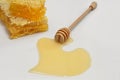 Honeycomb, honey dipper and heart shape of honey Royalty Free Stock Photo