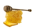 Honeycomb with honey spoon isolated on white background, bee natural ingredients concept Royalty Free Stock Photo