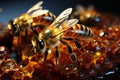 Honeycomb intricacies showcased as working bees meticulously create, a testament to collaboration