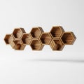 A honeycomb-pattern wooden wall hook, floating in mid air horizontally on a solid white background Royalty Free Stock Photo