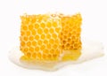 Honeycomb piece. Honey slice isolated on white background. Package design element Royalty Free Stock Photo