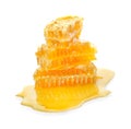 Honeycomb piece. Honey slice isolated on white background. Package design element Royalty Free Stock Photo