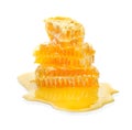 Honeycomb piece. Honey slice isolated on white background. Package design element Royalty Free Stock Photo