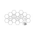 Honeycomb set. Bee insect animal. Beehive element. Honey text icon. Isolated. White background. Flat design.