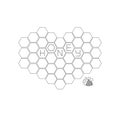 Honeycomb set in shape of heart.Bee insect animal. Beehive element. Honey text icon. . White background. Flat design.