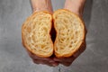 Honeycomb in sliced croissant according to the number of folds on cement background.