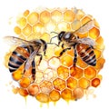 honeycombs and bees. illustration on the theme of beekeeping, farming, natural products