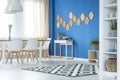 Honeycombs in blue dining room