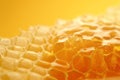 Honeycombs with sweet honey on yellow background, close up Royalty Free Stock Photo