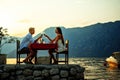 Honeymoon couple is having a private, romantic dinner at a tropical beach Royalty Free Stock Photo