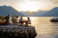Honeymoon couple is having a private, romantic dinner at a tropical beach Royalty Free Stock Photo
