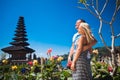 Honeymoon couple near the Balinese temple