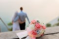 Honeymoon couple romantic in love at beach sunset. Newlywed happy young couple embracing enjoying sea sunset during travel Royalty Free Stock Photo