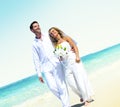 Honeymoon Couple Romantic Walking Summer Beach Concept Royalty Free Stock Photo