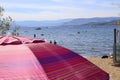 Honeymoon cruise umbrella at the beach stop