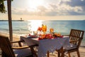 Honeymoon delight romantic morning at a tropical sea sky background table