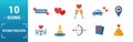 Honeymoon icon set. Include creative elements travel, just married, dinner, boar trip, cake icons. Can be used for report,