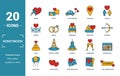 Honeymoon icon set. Include creative elements travel, just married, dinner, boar trip, cake icons. Can be used for report,