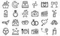 Honeymoon icons set, outline style