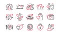 Honeymoon line icons set. Marriage rings, Wedding car, love. Bridal champagne, Valentine heart. Vector Royalty Free Stock Photo