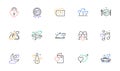 Honeymoon line icons set. Marriage rings, Wedding car, love. Bridal champagne, Valentine heart. Vector Royalty Free Stock Photo