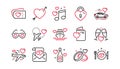 Honeymoon line icons set. Wedding car, marriage rings, love. Valentine heart, Bridal champagne. Vector Royalty Free Stock Photo