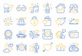 Honeymoon line icons. Wedding car, marriage rings, love. Bridal champagne, Valentine heart. Vector Royalty Free Stock Photo