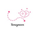 Honeymoon with route and map pin