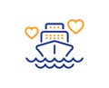 Honeymoon travel line icon. Love trip sign. Vector