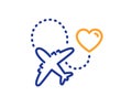 Honeymoon travel line icon. Love trip sign. Vector