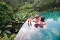 Honeymooners couple at pool nea hotel Royalty Free Stock Photo