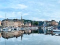 Honfleur harbour in Normandy, France. Color houses and their reflection in the river Royalty Free Stock Photo