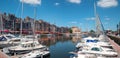 Honfleur harbour old port with beautiful houses and lots of yachts. Royalty Free Stock Photo